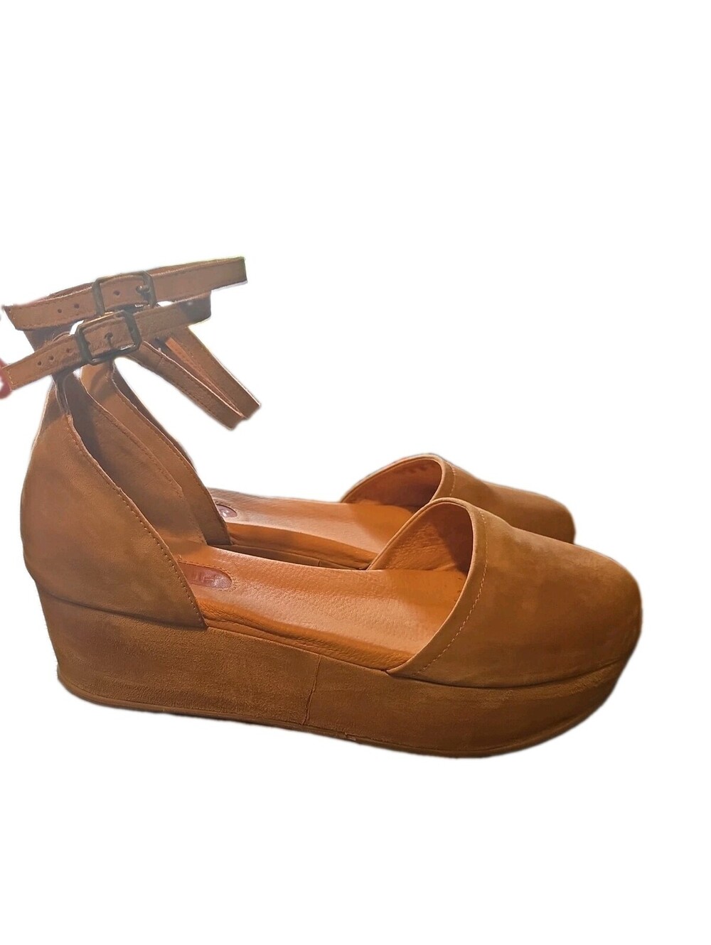 Gee Wawa anthropologie Brown Leather Chunky Strappy Platform Heels Y2k Boho Sz 9